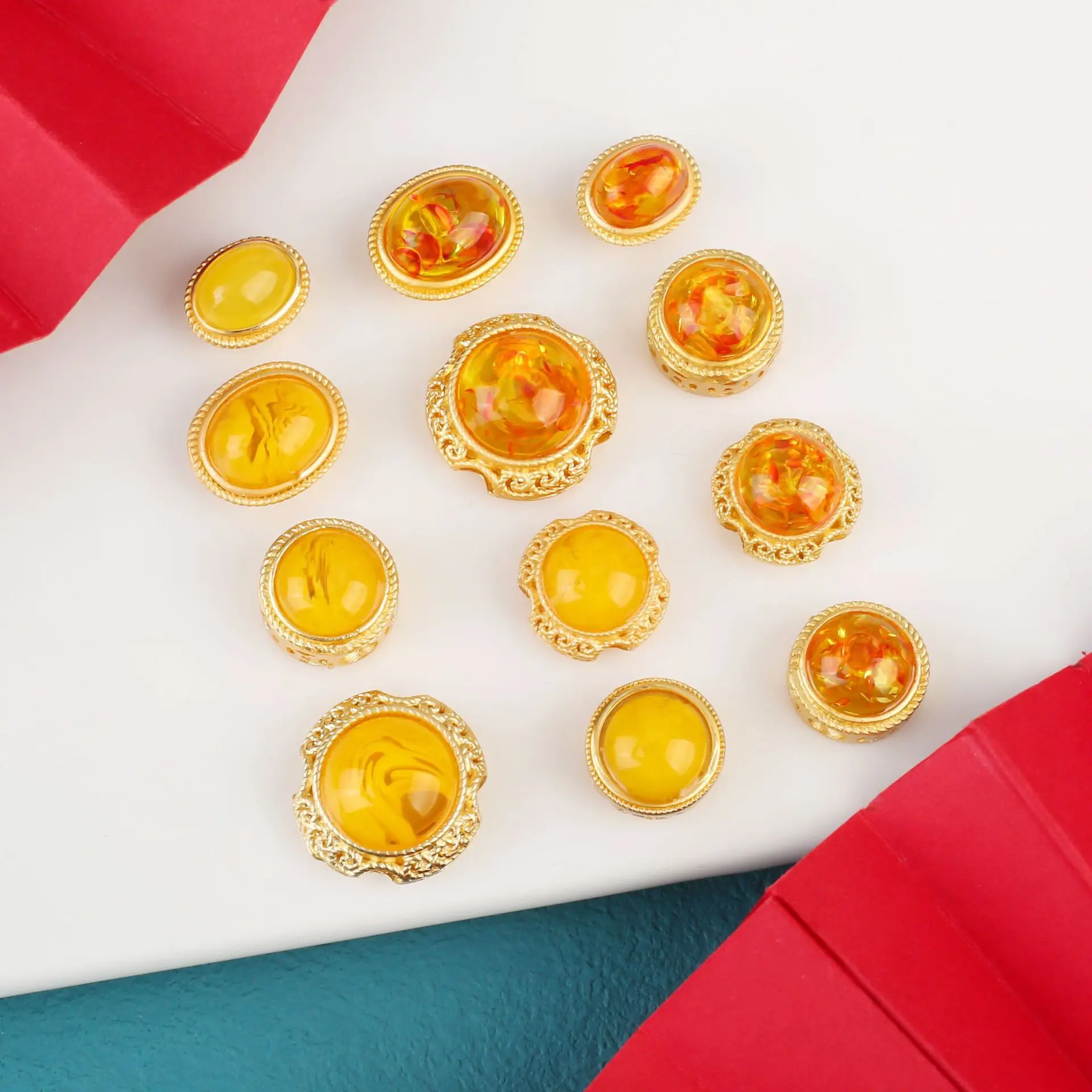 7pcs Hollow Multi-pass Ring Inlaid Amber Beeswax Jewelry Accessories Spacer Beads Diy Pearl Bracelet Necklace Material Wholesale
