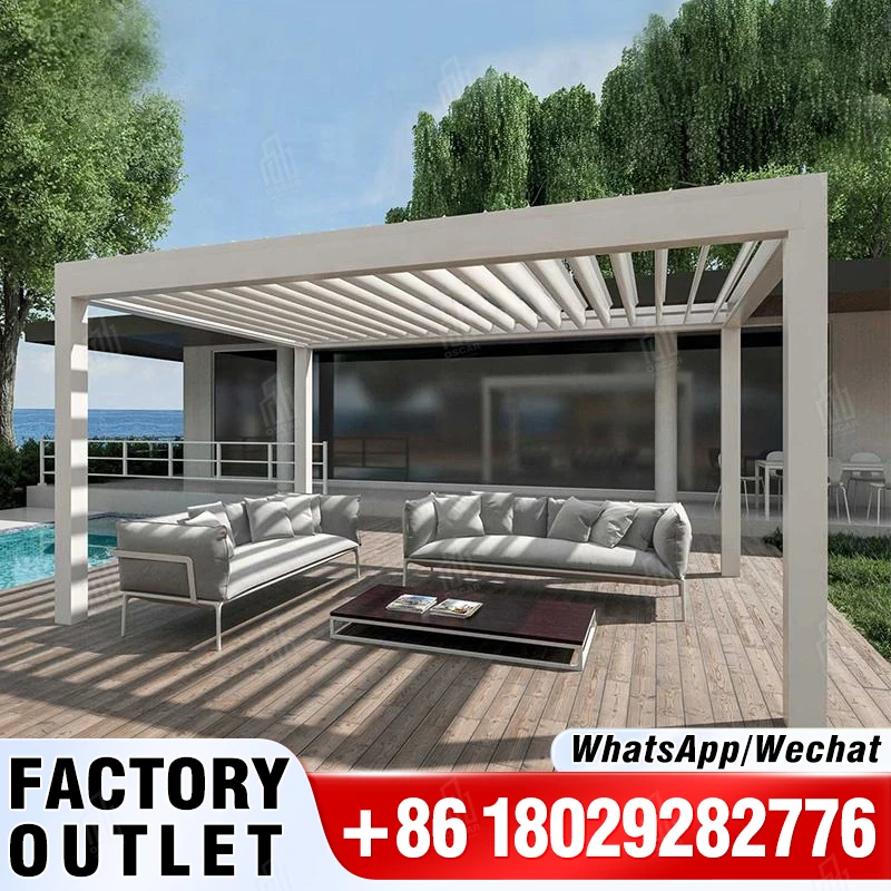 Luxury garden patio roof motorised aluminum gazebo pergola roof pegola with louvers