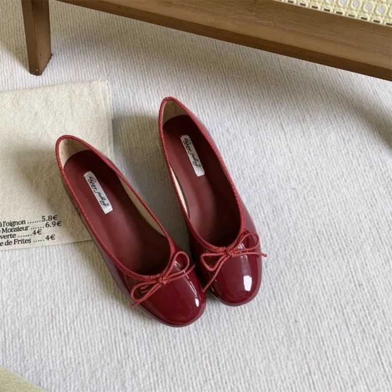 Französische flache Einzelschuhe für Damen, weich, flach, quadratische Zehen, Schleife, Frühling und Sommer, neue Bohnenschuhe