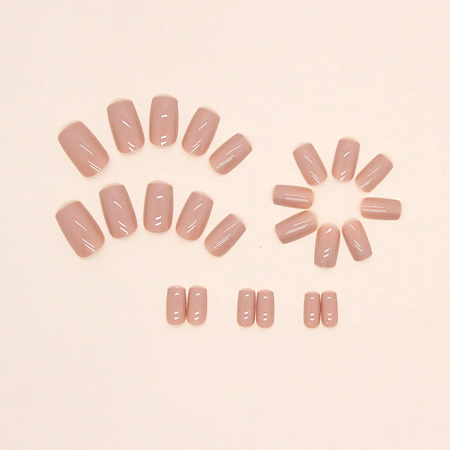 24PCS- pure flesh color square fake nails, simple atmosphere, clean and fresh, suitable for dating, parties and daily wear