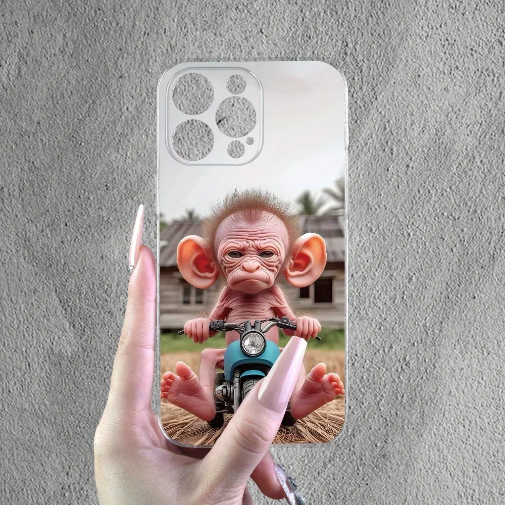 Funny Monkey Riding Motorcycle Clear Case for iPhone 16 12 13 mini 11 14 15 Pro Max Xs XR 8 Plus Ultra Thin Soft Silicone Cover