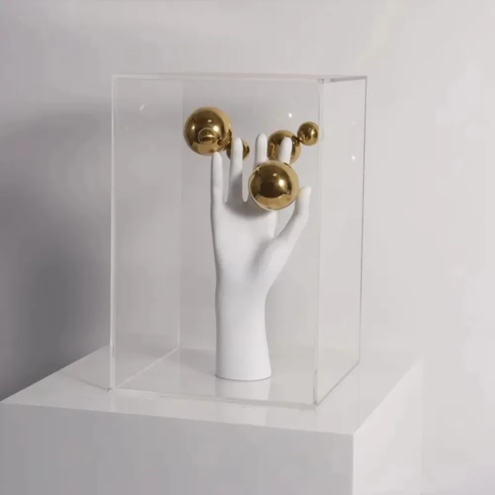 Applicable to Creative resin desktop art decorative hand figure sculpture golden ball home jewelry acrylic cover