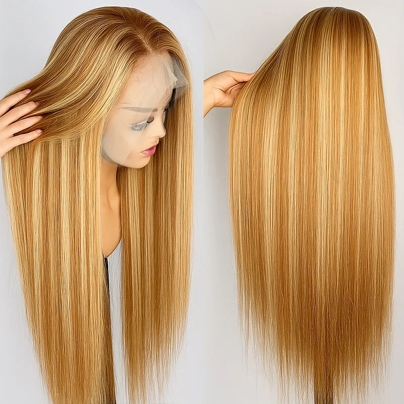 

Выделите парик из человеческих волос, кружевной передний парик F4/27, прямой блондин, цвет омбре, бразильский 13X4, кружевные фронтальные парики для женщин, предварительно сорванные