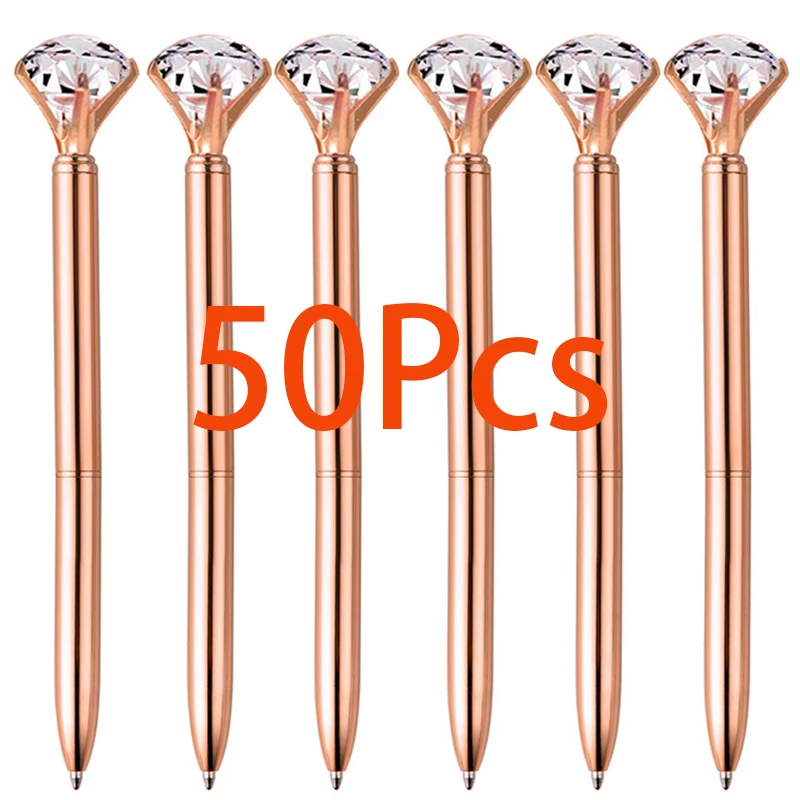 50Pcs Diamond Pens Big Crystal Diamond Ballpoint Pen Metal Ballpoint Pen Offices and Schools Rose Gold Pens