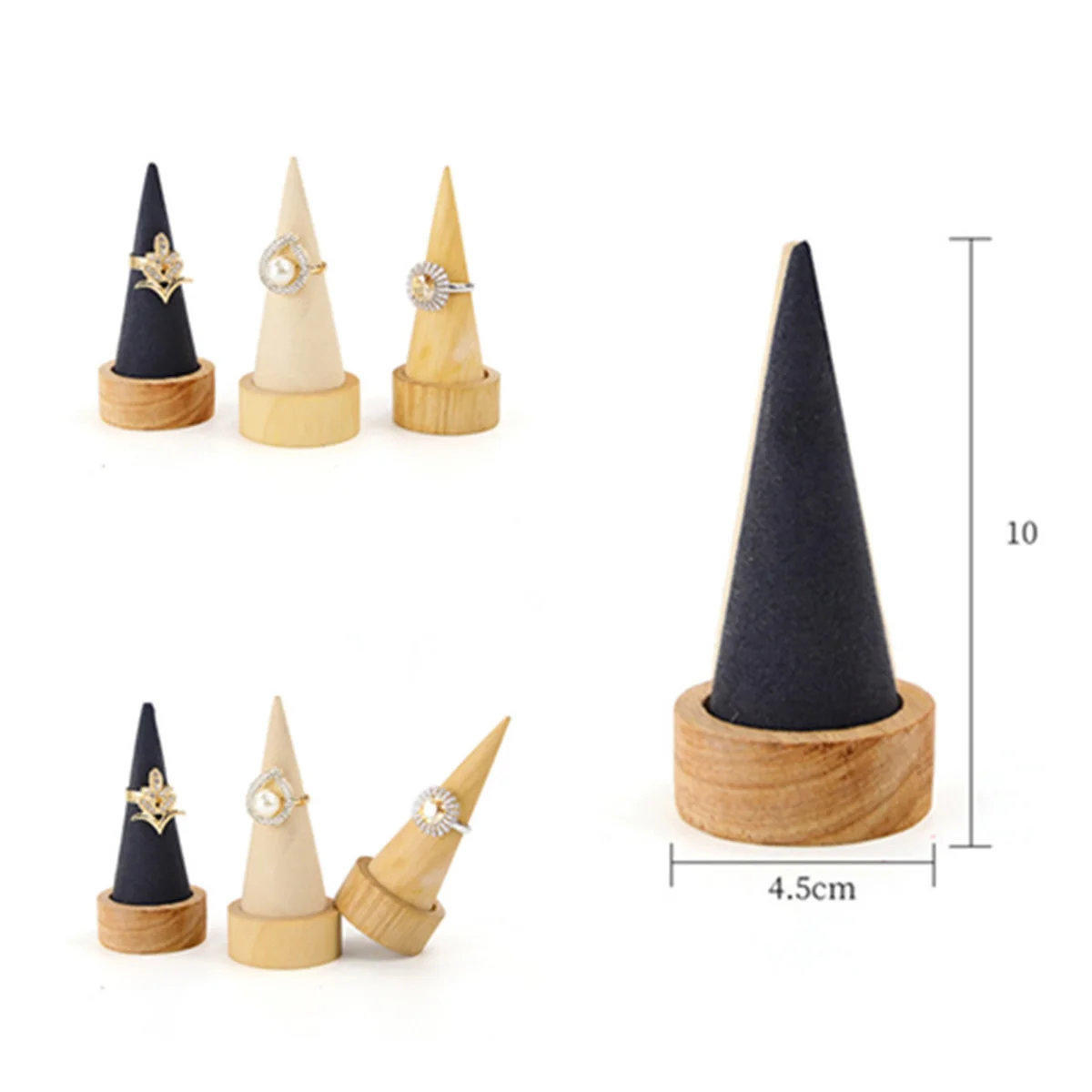 

Dark Grey Wooden Cone Ring Holder Creative Jewelry Organizer Small Display Rack for Bedroom Bathroom Storage Decoration