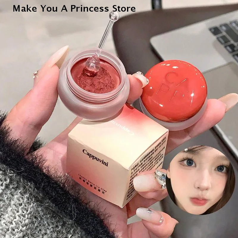 Cappuvini Velvet Matte Mousse Lipstick Moisturizing Canned Lip Mud Mist Solid Lip Gloss Cheek Blush Cream Tint - Cosmetic Lip