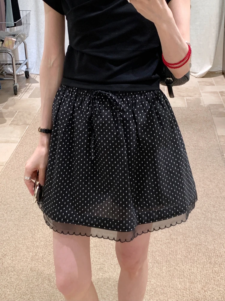 

Юбка BRIVIN Bla с кружевным поясом в горошек, с завышенной талией, А-силуэта, женская, весна-лето, новая, утягивающая, средней длины