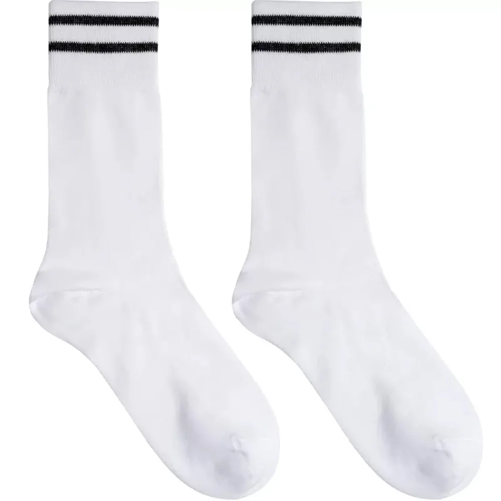 

Men's High Tube Striped Spring and Summer Thin Towelless Bottom Black and White Two Bars Washed Sports Cotton Socks