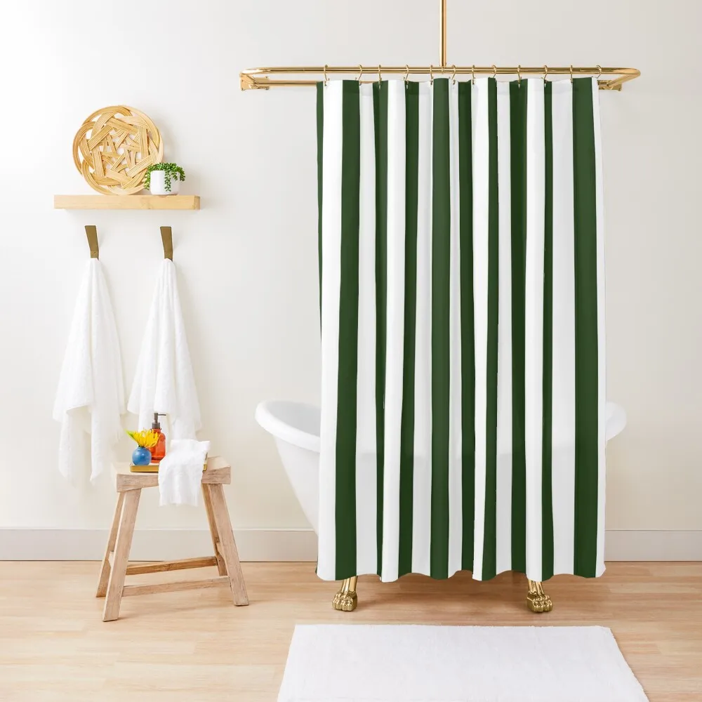 

Forest green and white cabana tent stripes, modern minimal decor, stripes pattern Shower Curtain Luxury Bathroom Curtain