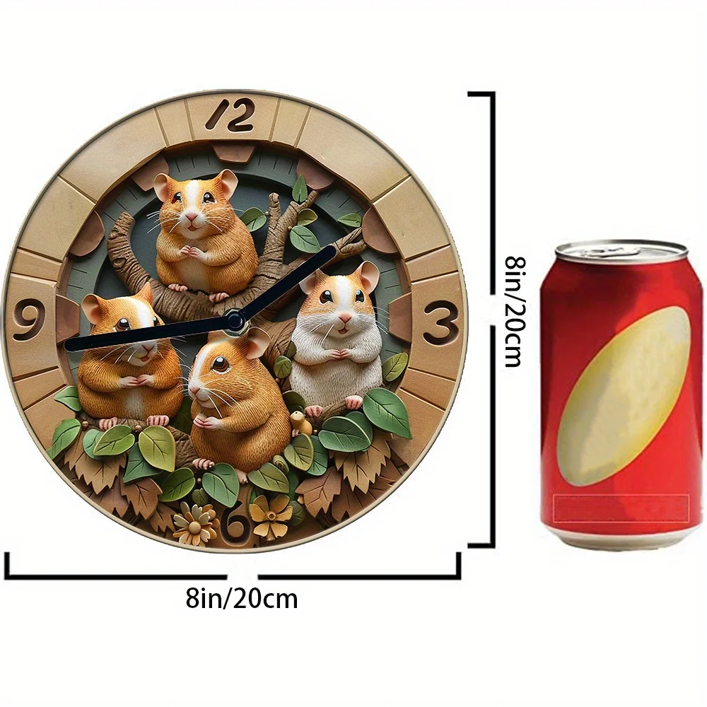 Silent Wall Clock With 2D Effects-Hamster Theme, Perfect For Kitchen& Living Room Decor, Ideal Father'S Day Or Thanksgiving Gift