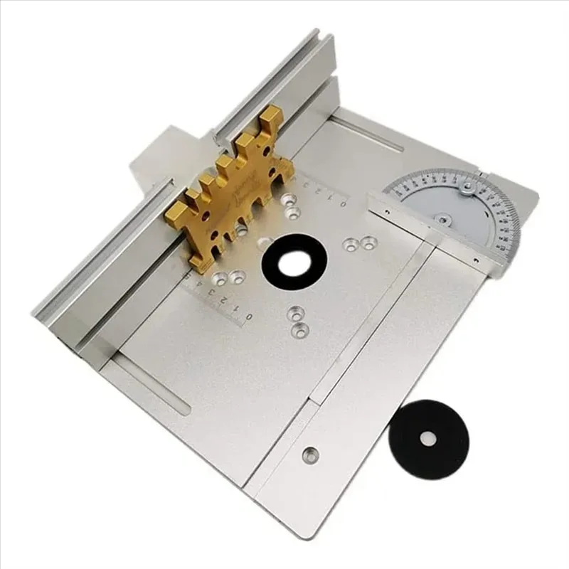 Placa de inserción de mesa de enrutador de aluminio mejorada con medidor de inglete, medidor de espiga y valla para bancos de trabajo, recortador de enrutador de madera-BAAQ