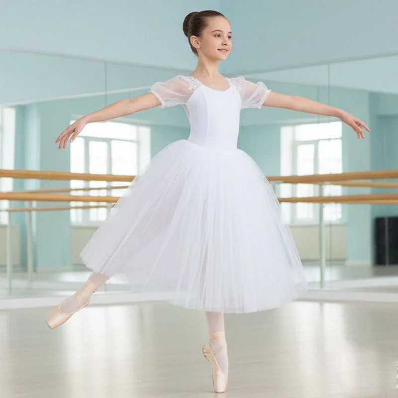 

New Adult Ballet Dance Dress White Veil Tutu Dress Swan Lake Dance Wear Performance Ballet Leotard Women Professional Long Skirt