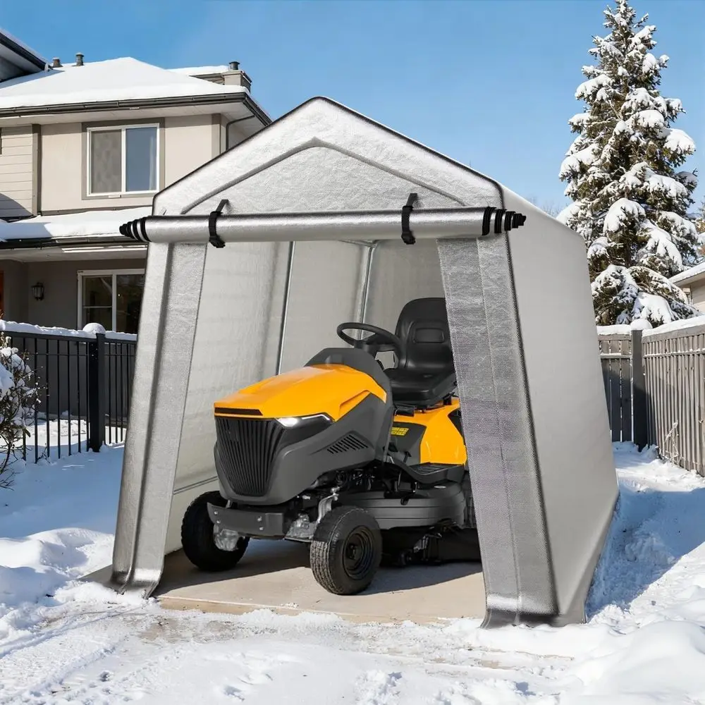 

Водонепроницаемый полиэтиленовый брезент 10 x 7 футов с закатанной дверью, вентиляционным отверстием и прочной защитой для мотоциклов, велосипедов и инструментов