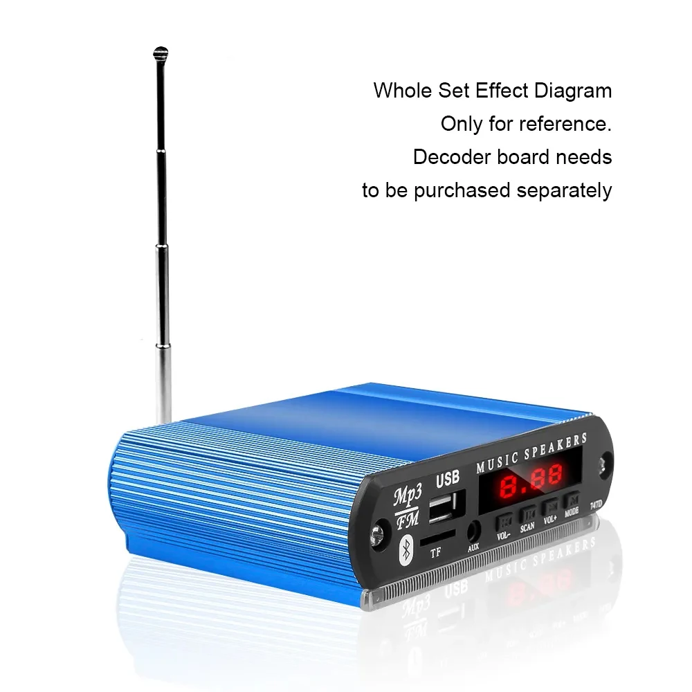 Blue Aluminum Shell Module Case Box for Bluetooth WMA Decoder Board MP3 Music Player Car Radio Module Support USB FM TF