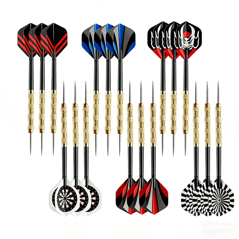 

18 шт. игл для дартса из железа с медным покрытием, 14 г, с черными пластиковыми стержнями и 6 видами крыльев для дартса, для развлекательных игр