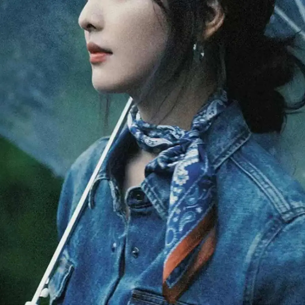 Trendy Square Silk Scarf Flower Pattern Double Sides Head Handkerchief 70*70cm Handbag Wraps Bandana Female