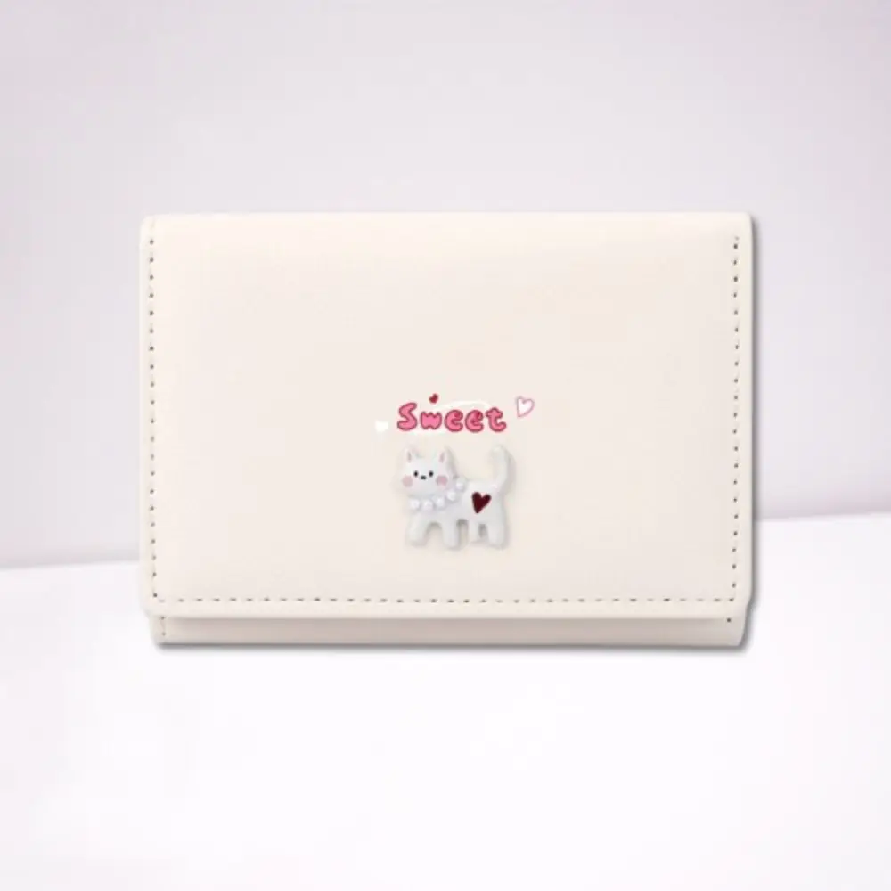 Ins PU Cartoon Cat Wallet Multi-card Slot Causal Short Coin Purse Sweet Korean Style Trifold Short Wallet Daily