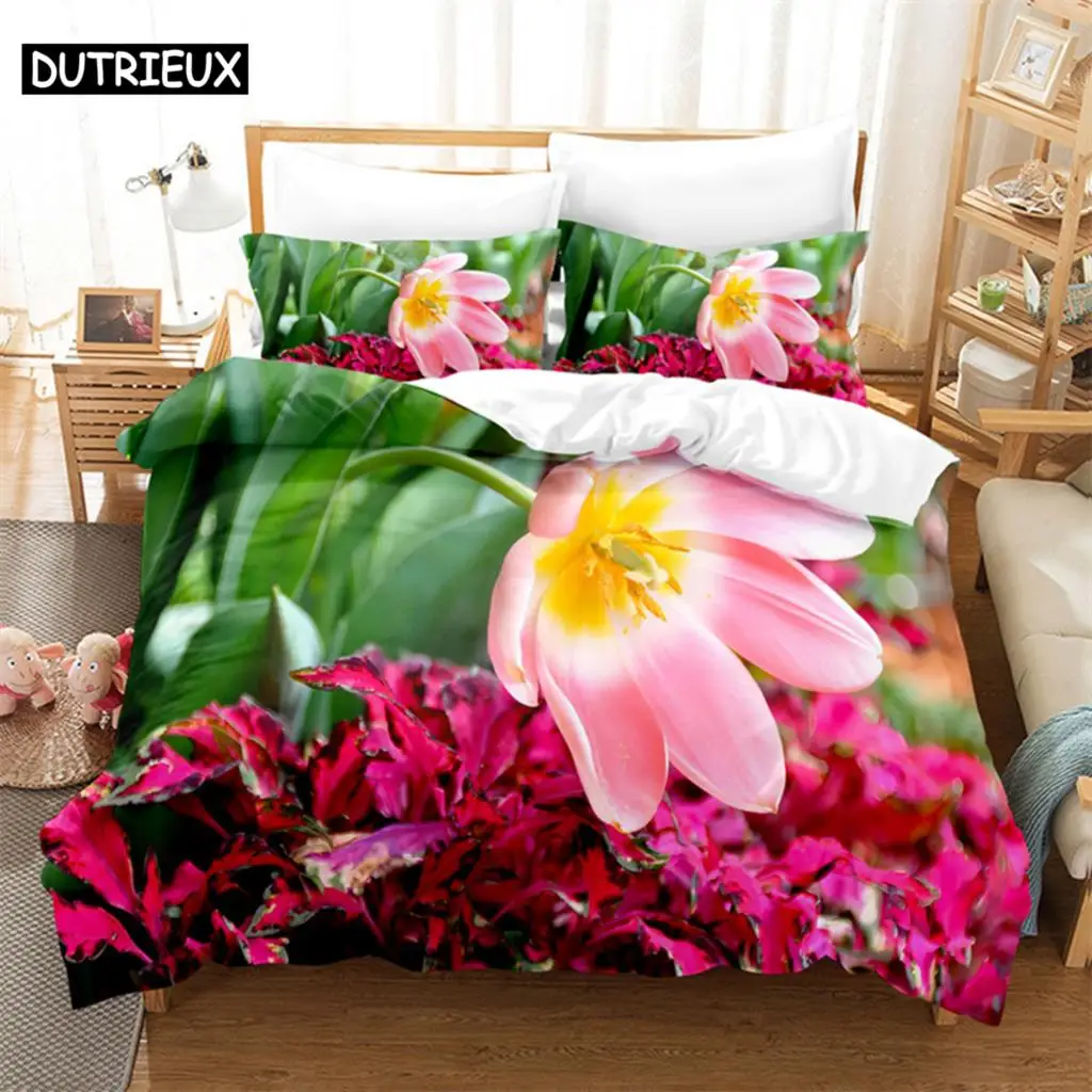 

Pink Flowers Queen Bedding Set Duvet Cover Set Bedding Comforter Bedding Sets Bed Linen King Size Duvet Cover Bedding Set