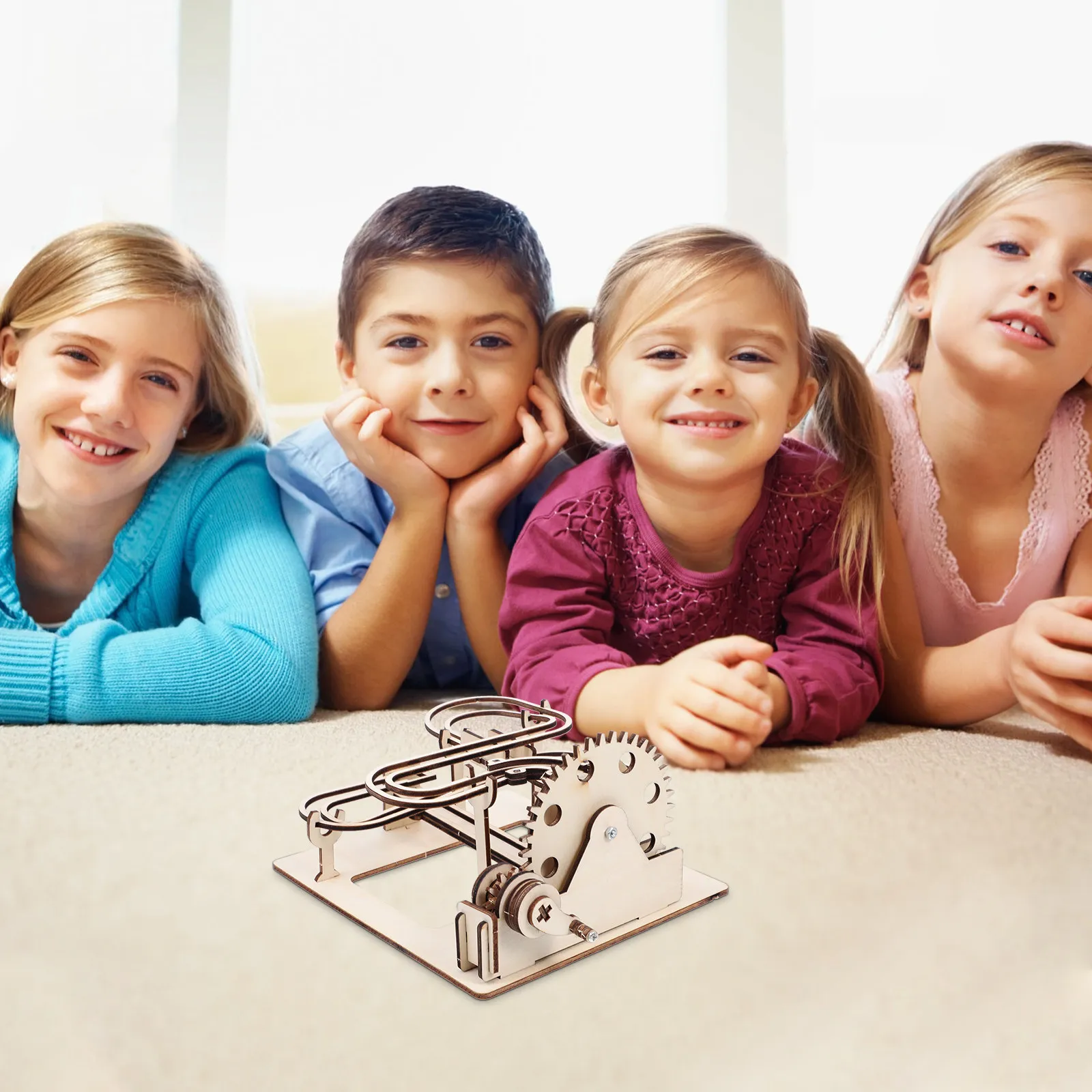 

1Set Wooden Puzzle 3D Mechanical Track Rolling Beads Educational Brain-Teaser Cognitive Construction Kit for Learning