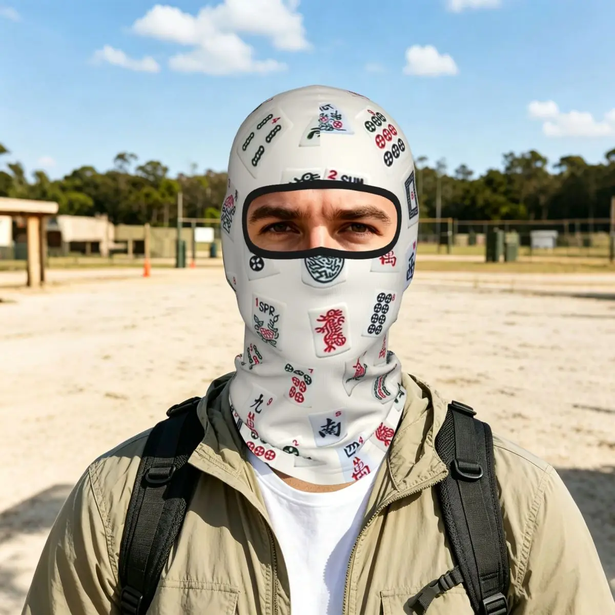 Mahjong Game Tiles Design Breathable Thin Balaclava Full Face Mask Sun Protection Neck Gaiter For Motorcycle Cycling
