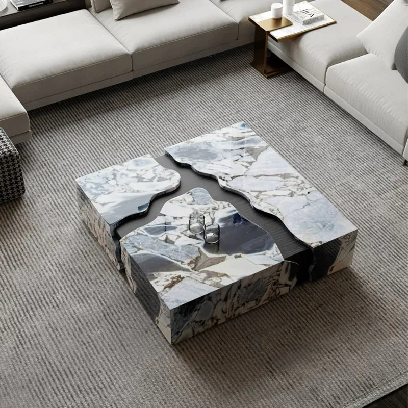 Italian marble coffee table living room home light luxury high-end modern high-end creative solid wood square crack