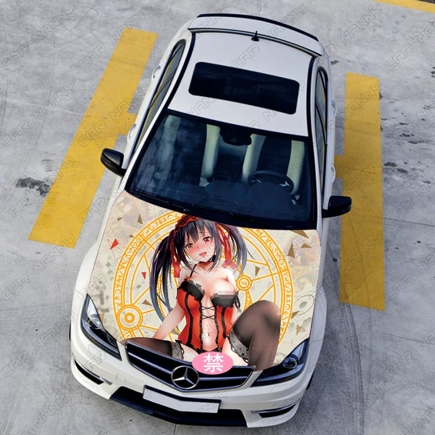 Anime Itasha Hood Vinyl Stickers Color Change Film Nightmare Tokisaki Kurumi Engine Cover Decals Sticker On Car Auto Accessories