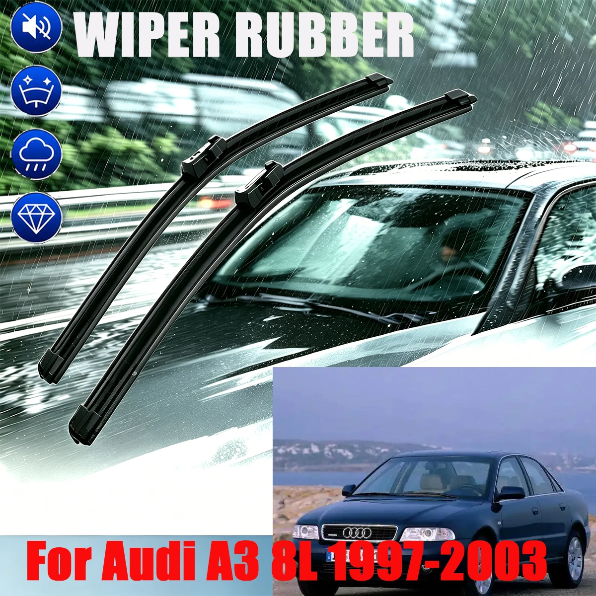 

For Audi A3 8L 1997-2003 Front Rear Wiper Blades 3PCS 21" 19" 16" Windshield Windscreen Window Cutter Accessories