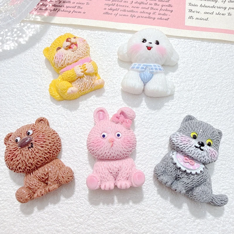 10PCS 3D Resin Embellishments Accessories Crafts Colorful Cartoon Dog Rabbit Bear Fox Bear Flat back Stones Figurines Scrapbook