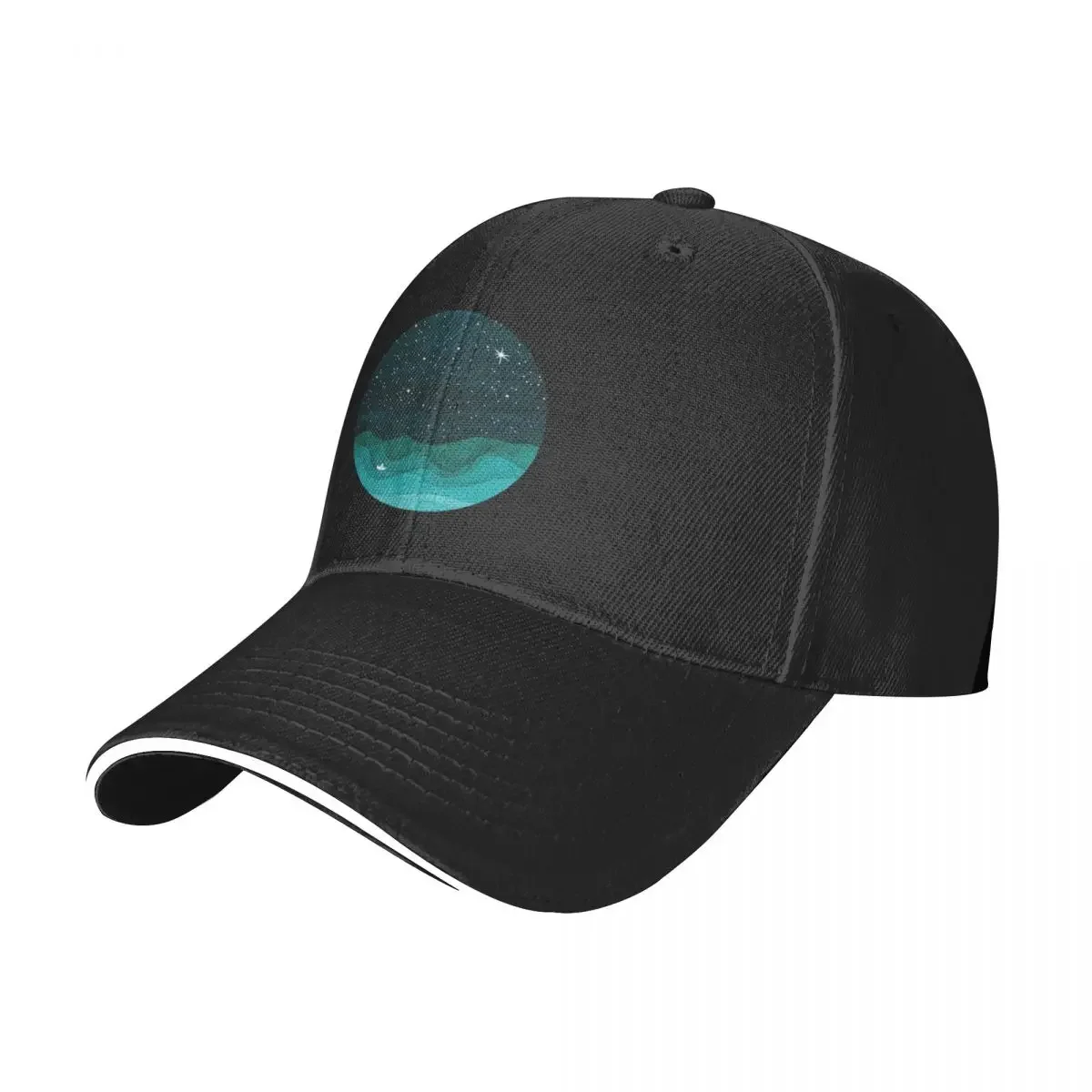 Starry Ocean, teal sailboat watercolor sea waves night Baseball Cap Hat Man Luxury hiking hat Men Golf Wear Women's