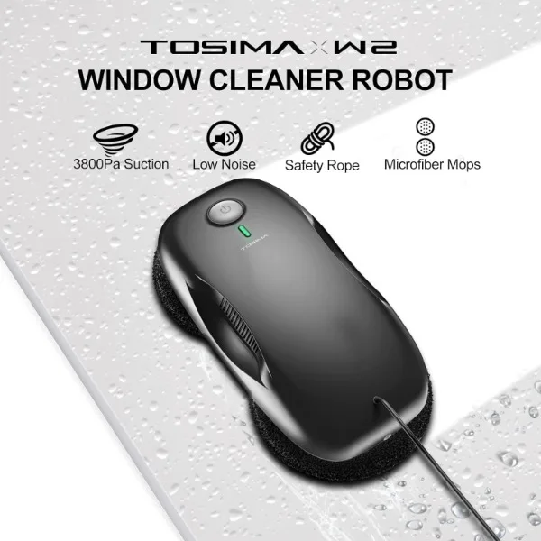 Tosima W2 Window Cleaner Robot, Automatic Cleaning with Intelligent Path Planning, 3800Pa Suction Power