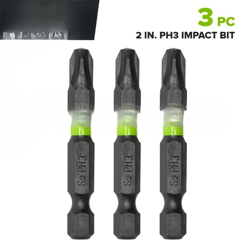 3-Piece 2" Impact Bit Set, Phillips Head, with Quick Connect 1/4" Hex Shank