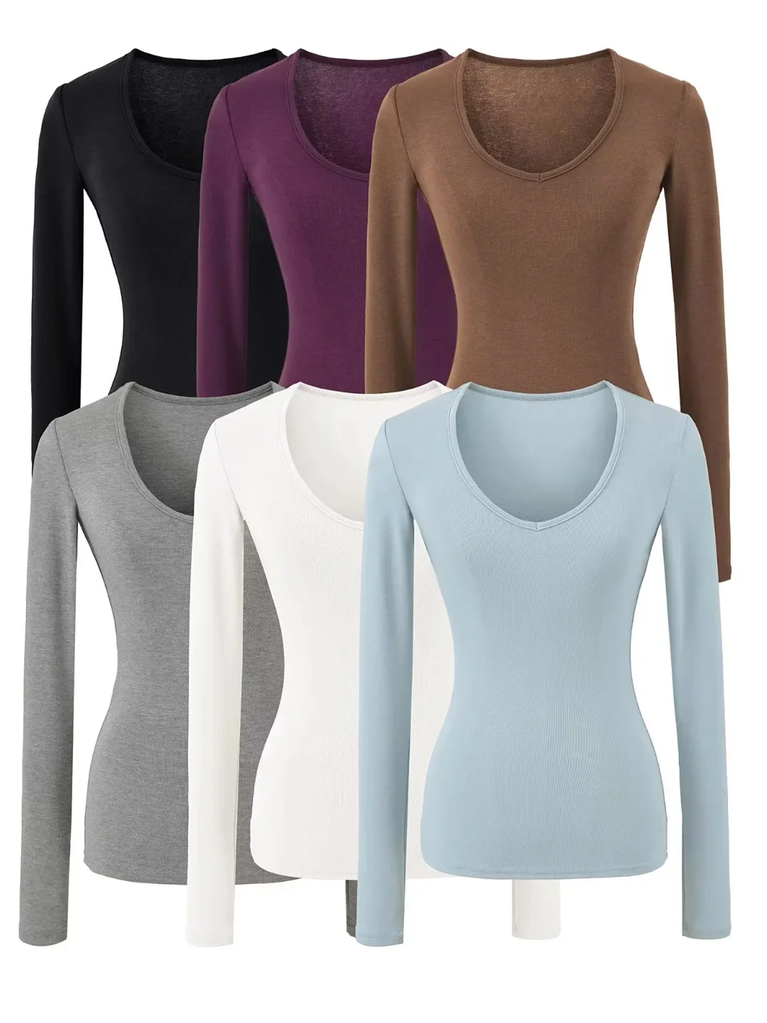 

Sexy Tight Fit Long Sve V-Ne T-irt ey Thin Elastic Waisand Breathable Base irt Inner Wear Top for Young Women