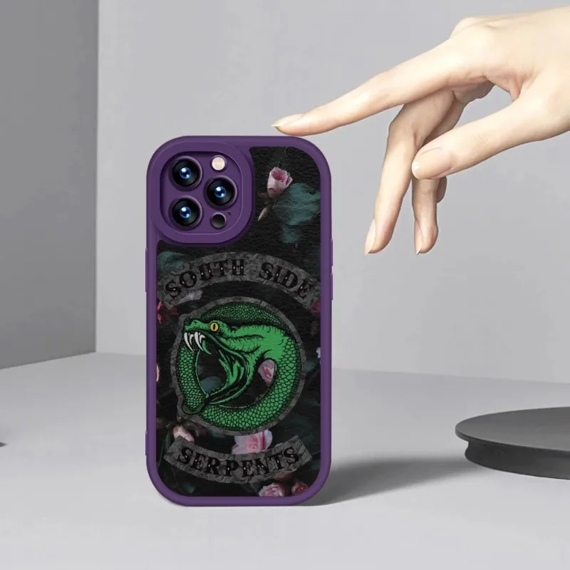 TV Riverdale Southside Serpent Phone Case Purple For IPhone 14 11 13 12 Pro Max Mini Xs X Xr 7 8 Plus SE2020 Leather Texture