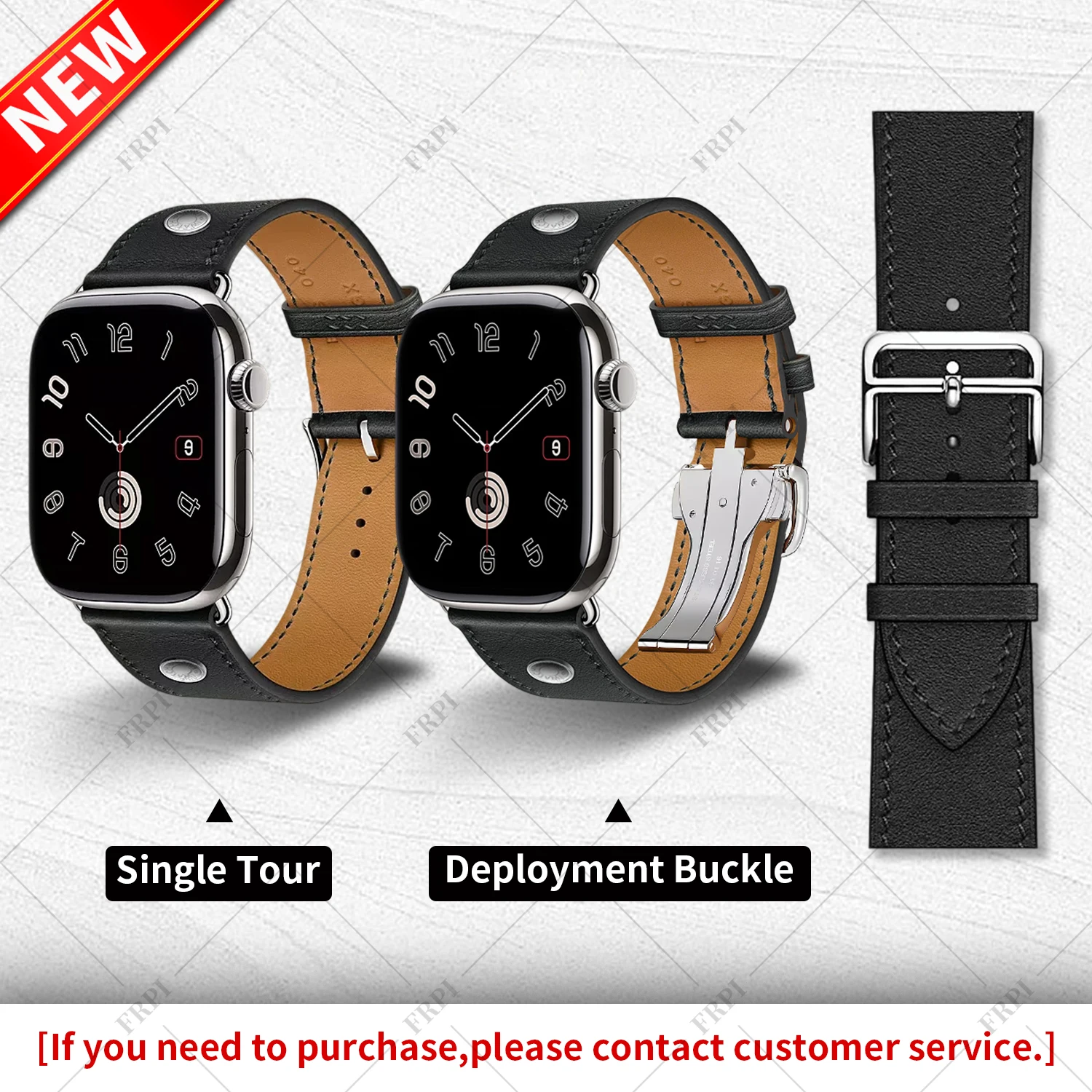 

New Quality Calfskin Leather Single Tour Band For Apple Watch 11 10 9 8 7 6 Se 3 Iwatch Ultra 3 Strap Deployment Buckle Bracelet