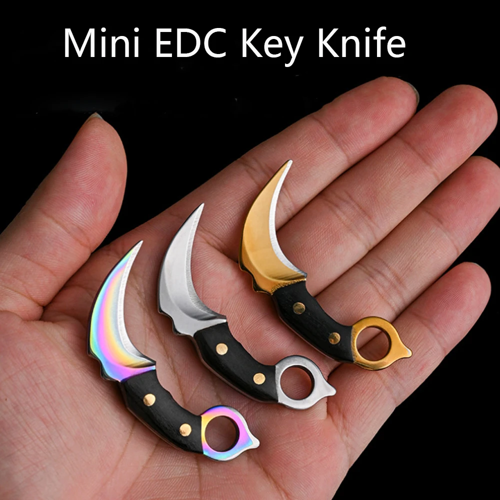 mini Wood Handle Keychain Pocket Knife Stainless Steel Camping Small Mini Portable Knife Peeler Fixed Blade Multi EDC Tool