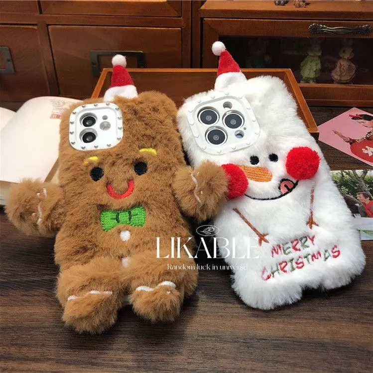 Plush Christmas Gingerbread Man iPhone 15/14 Phone Case 14 ProMax13 Homemade 12/11 Autumn/Winter XS