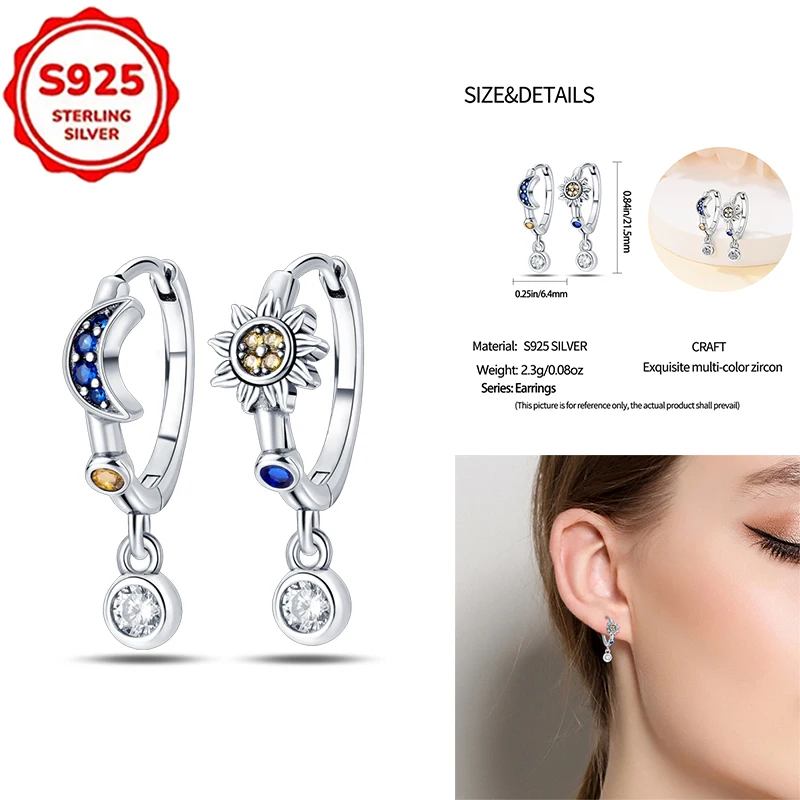 

Серьги-кольца из стерлингового серебра 925 пробы с звездами и луной, двойные серьги-кольца, серьги-гвоздики для женщин, оригинальные изысканные ювелирные изделия для помолвки и годовщины, подарки