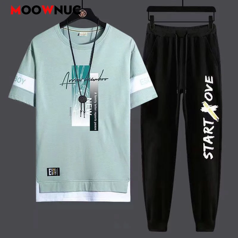 

Men's Casual 2-Piece Sportswear Set Streetwear Fashion Tracksuit T-shirt and Pants Camping Beachwear Clothing Summer Shirts Set