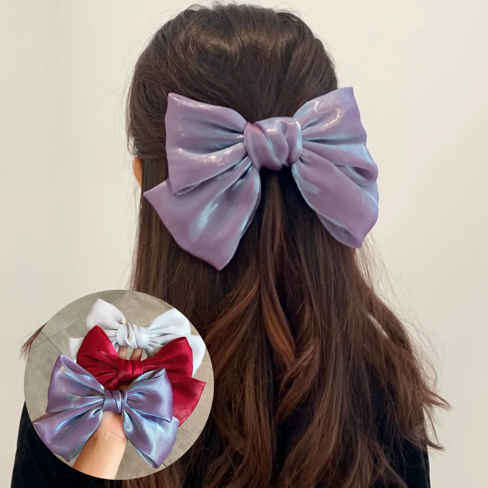 New Fashion Solid Color Double Chiffon Ribbon Hair Band Bow Girls/Women Hairpin Barrettes Hair Ponytail Hair Accessories