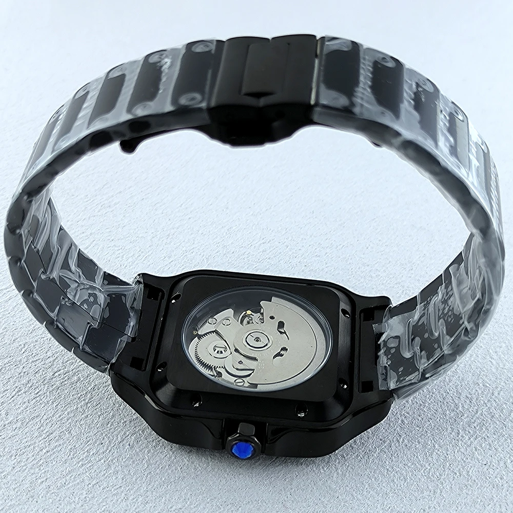 NH35 квадратные часы Roma, мужские автоматические черные часы, корпус, складной браслет с пряжкой, NH35 NH36, часы с механизмом