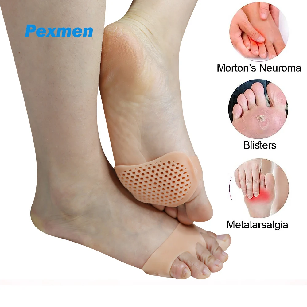 

Pexmen 2Pcs/Pair Soft Gel Metatarsal Pads Ball of Foot Cushions for Women and Men Silicone Forefoot Pads for Foot Pain Relief