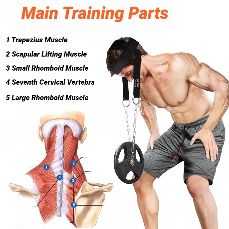 Head Neck Iron ChainTraining Harness Exercise Cervical Spine Strap Adjustable Power Gym Fitness Weight Bearing Cap Socket Device