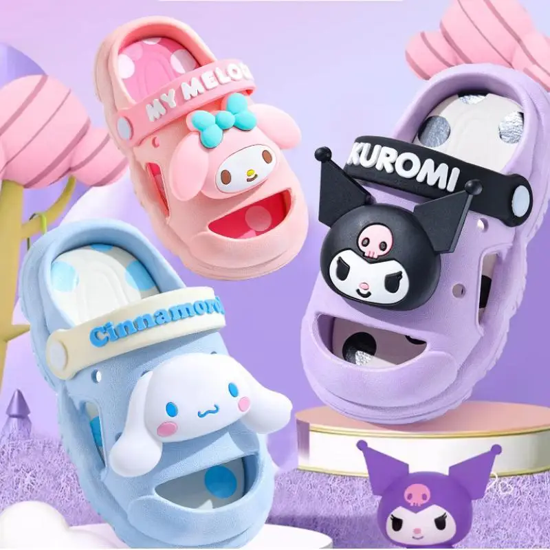 

Sanrio/летняя пляжная обувь Hello Kitty Kuromi для девочек, новая сумка на мягкой подошве с героями мультфильмов, садовая обувь, дышащие сандалии Kawaii