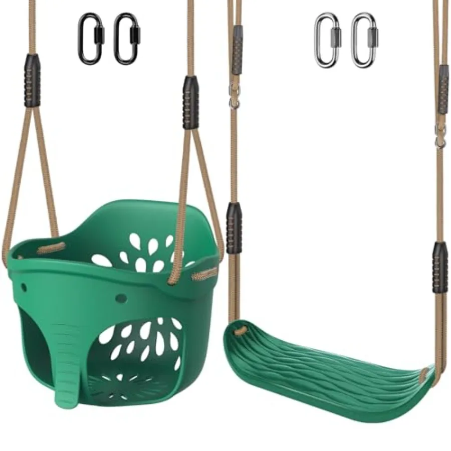 

Зеленые качели для малышей - Прочные качели с высокой спинкой и полным сиденьем-ведром, а также уличные качели с регулируемыми веревками для двора