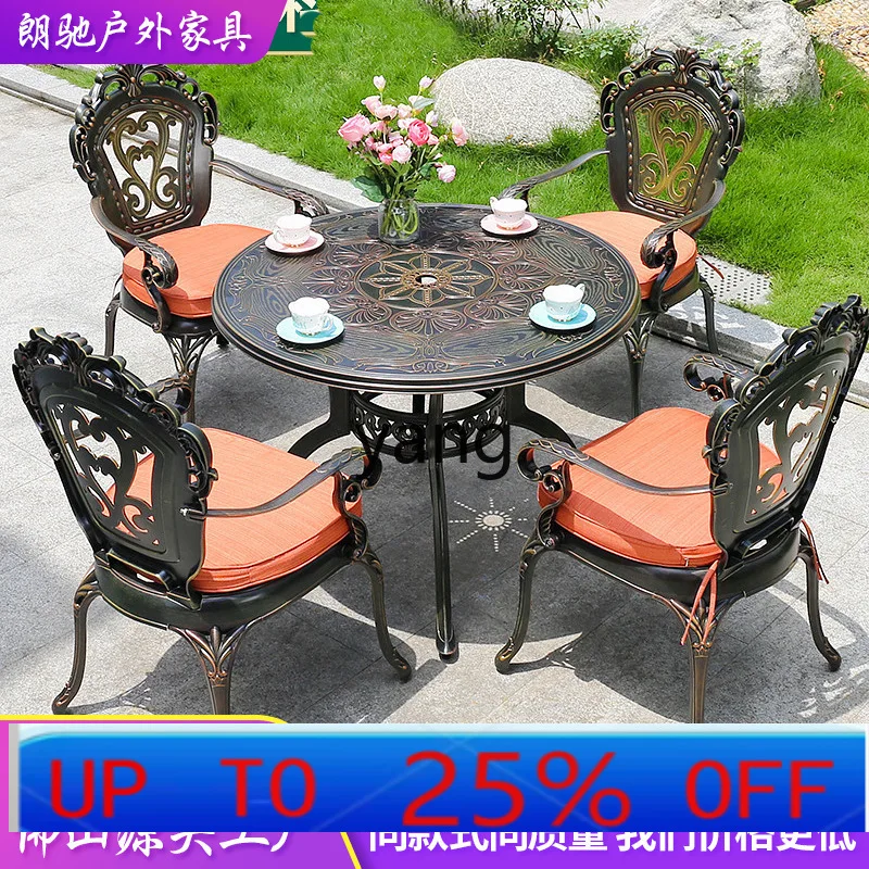 

LH cast aluminum tables and chairs five-piece outdoor furniture pure aluminum die-casting process seat hollow carving