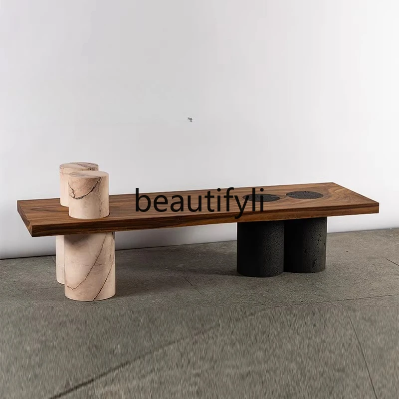 

Solid wood bench designer wabi-sandy wind creative hotel bed and breakfast lounge area reception bench sofa stool