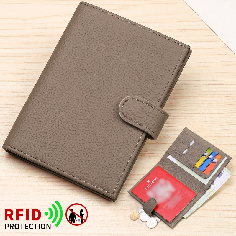 GERUOLA Portefeuille passeport ultra-mince en cuir pleine fleur pour homme avec porte-passeport, fentes pour cartes de crédit et poche pour monnaie zippée