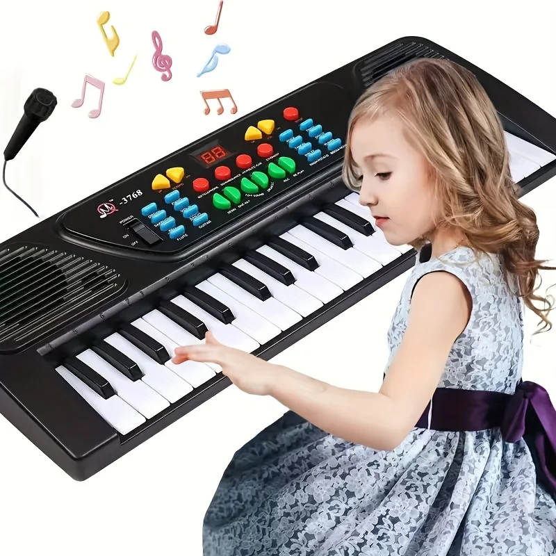 

Children'S Educational with Microphone 37-key Electronic Organ, Boys and Girls Music Teaching Simulation Piano (No Battery)