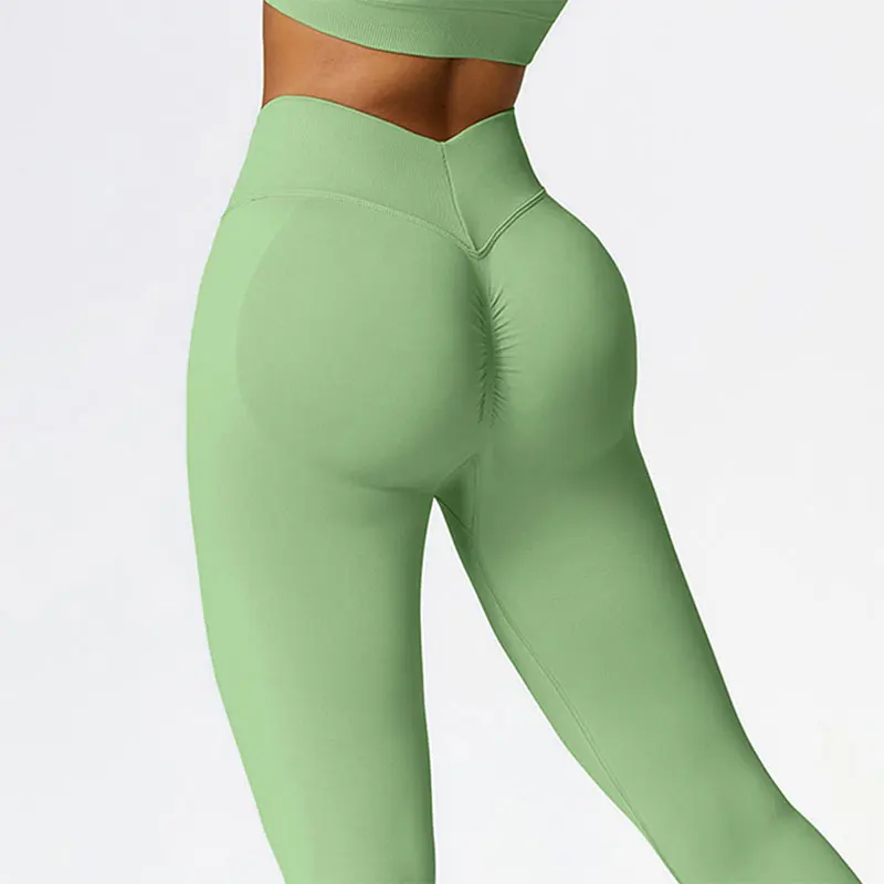 New Women\'s Yoga Pants Back V Butt Workout Leggings Elastic Fitness High Waist Running Pant Sportswear Peach Buttocks