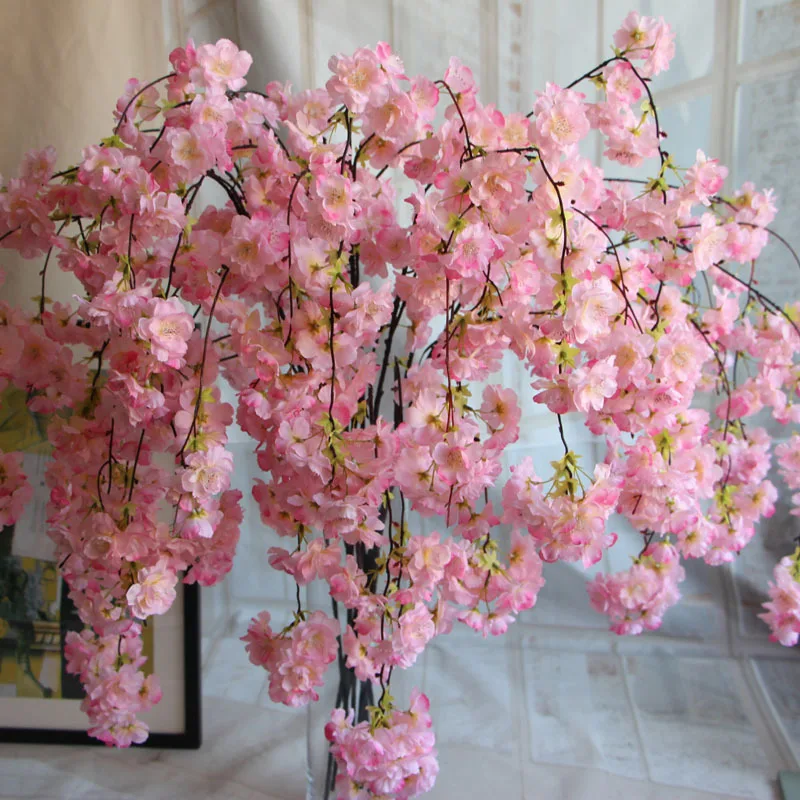 140CM Artificial Cherry Vine Silk Cherry Oriental Home Wedding Garden Party Shop Decoration Christmas Luxury Cherry Fake Flower
